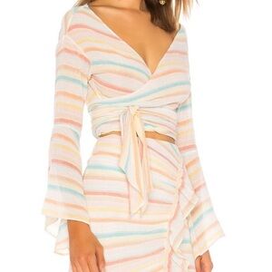 NEW Lovers + Friends Aaron Pink Striped Wrap Top in Spring Rainbow $128 Small